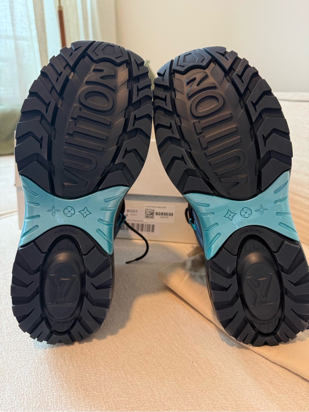 Louis Vuitton Black and Turquoise Lug-Sole Boots